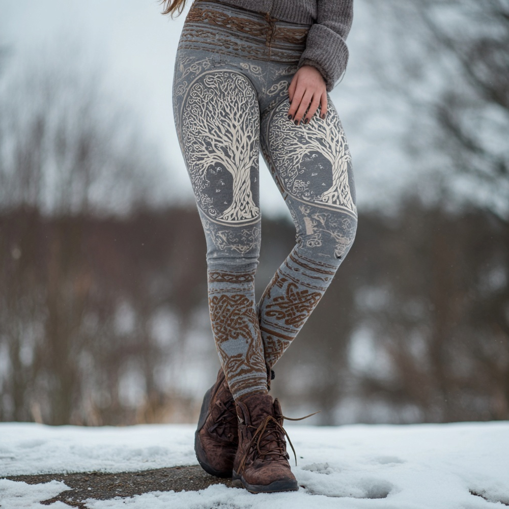 Vintage Viking Tree Of Life Pattern Casual Leggings