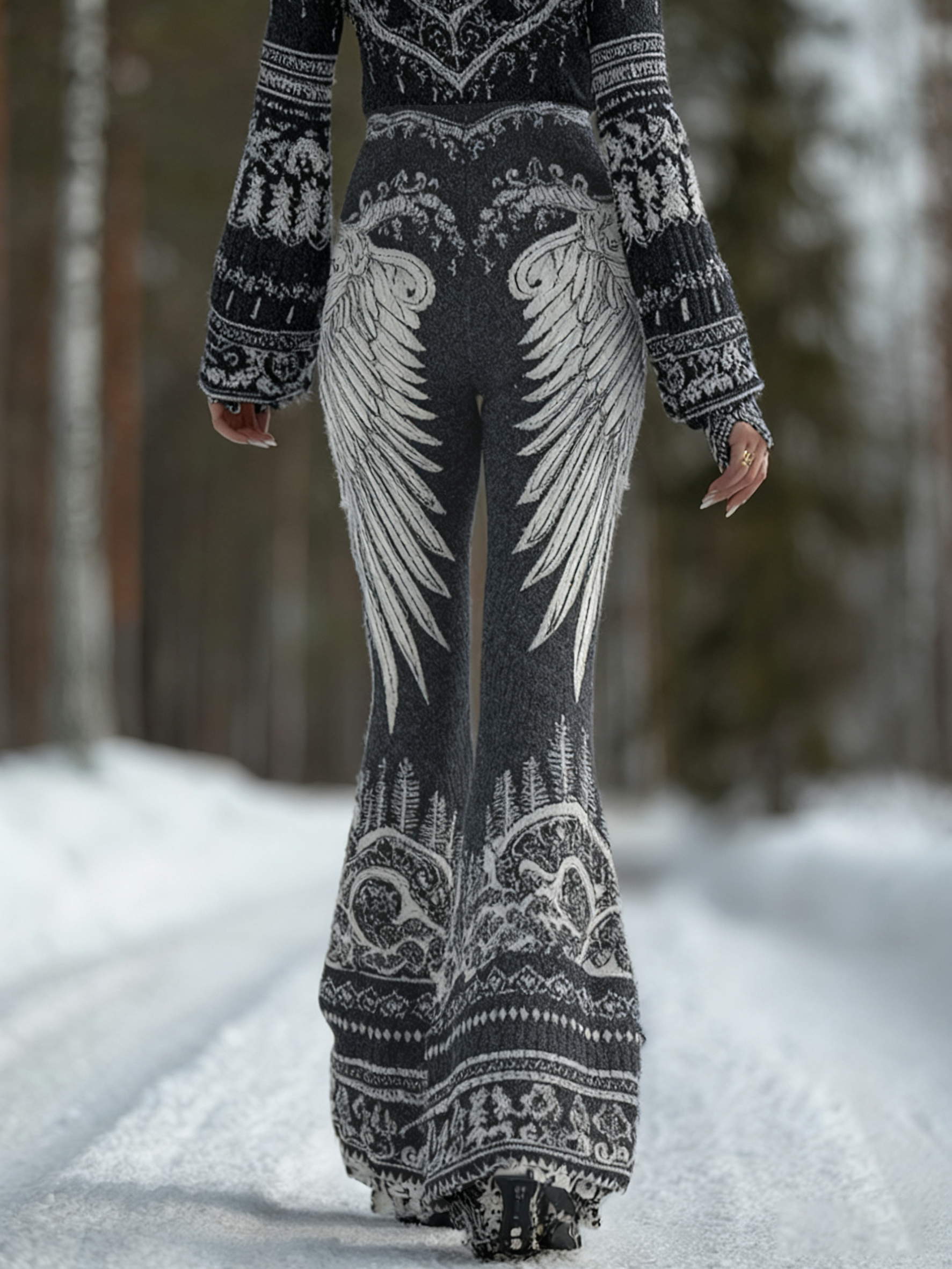 Women's Viking Celtic Knot With Angle Wing Print Casual Flared Leggings