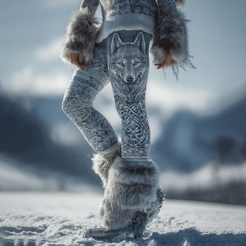 Women's Viking Wolf Art Print Casual Leggings