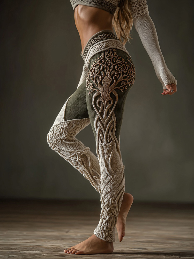 Women's Life Of Tree Celtic Contrast Color Design Jacquard Art Cozy Leggings