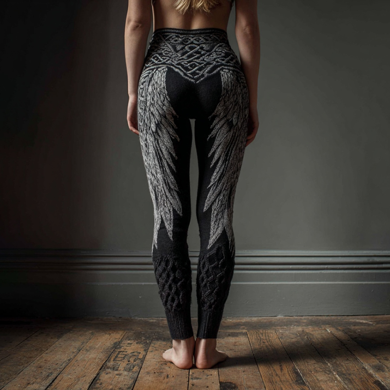 Women's Retro Viking Angel Wings Art Warm Knit Cozy Leggings