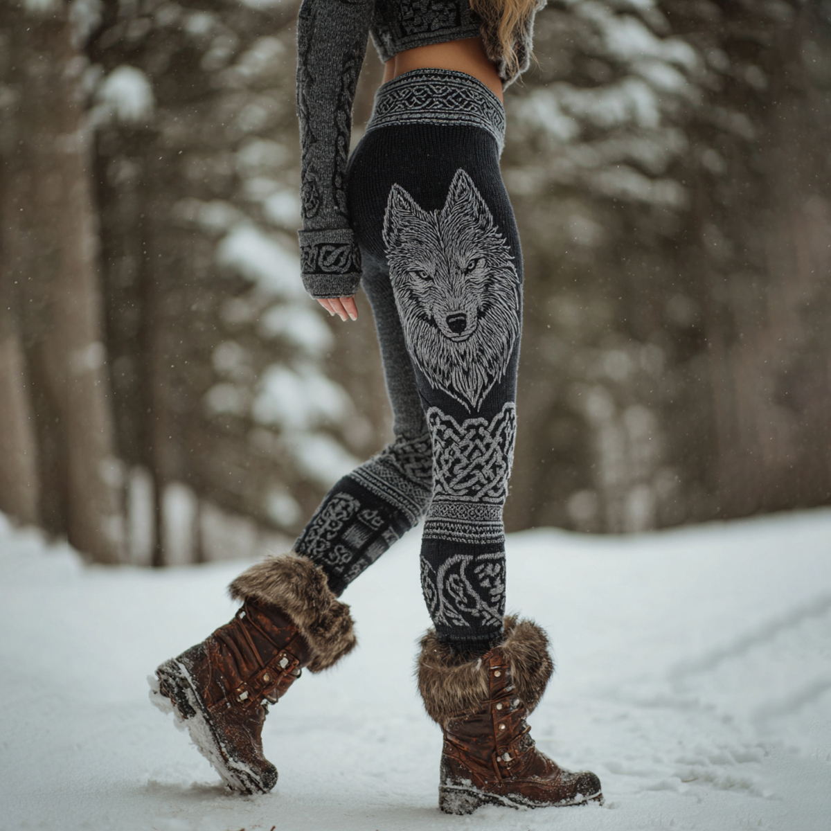 Women's Viking Wolf Print Casual Leggings