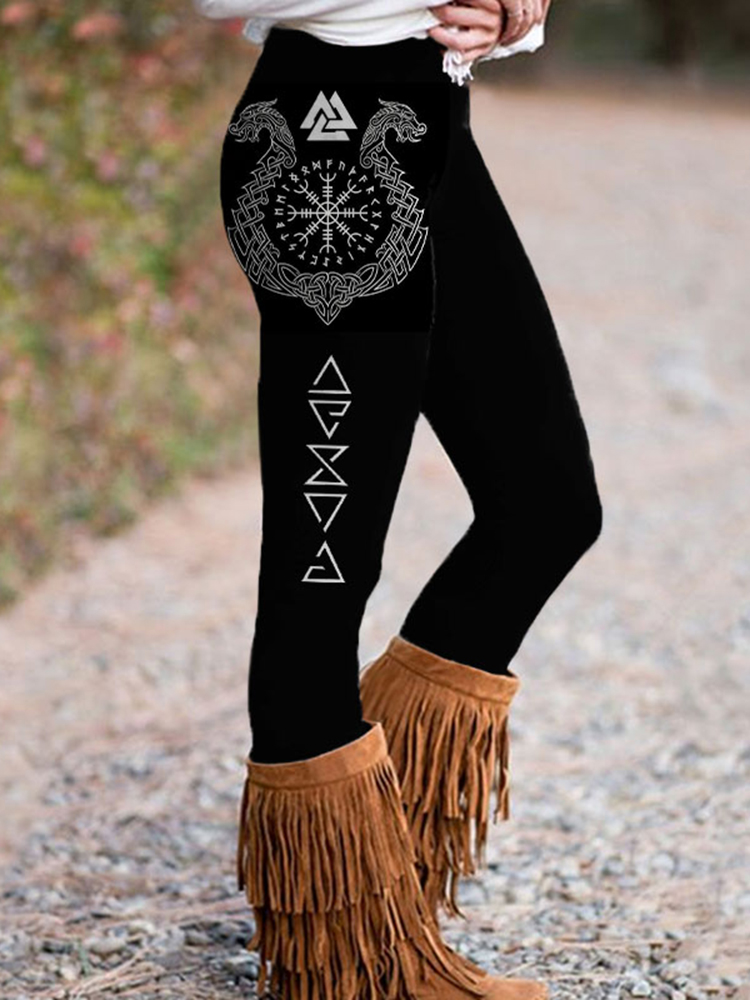 Vintage Tribal Viking Pattern Casual Leggings