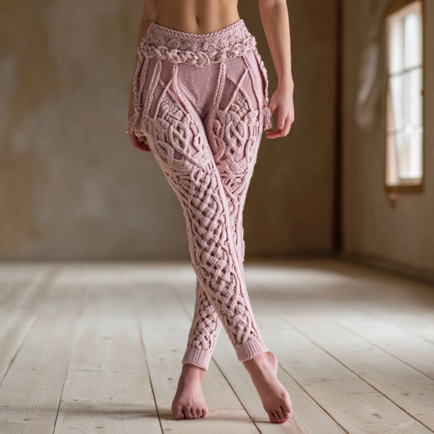 Vintage Viking Celtic Knot Art Knit Jacquard Cozy Leggings
