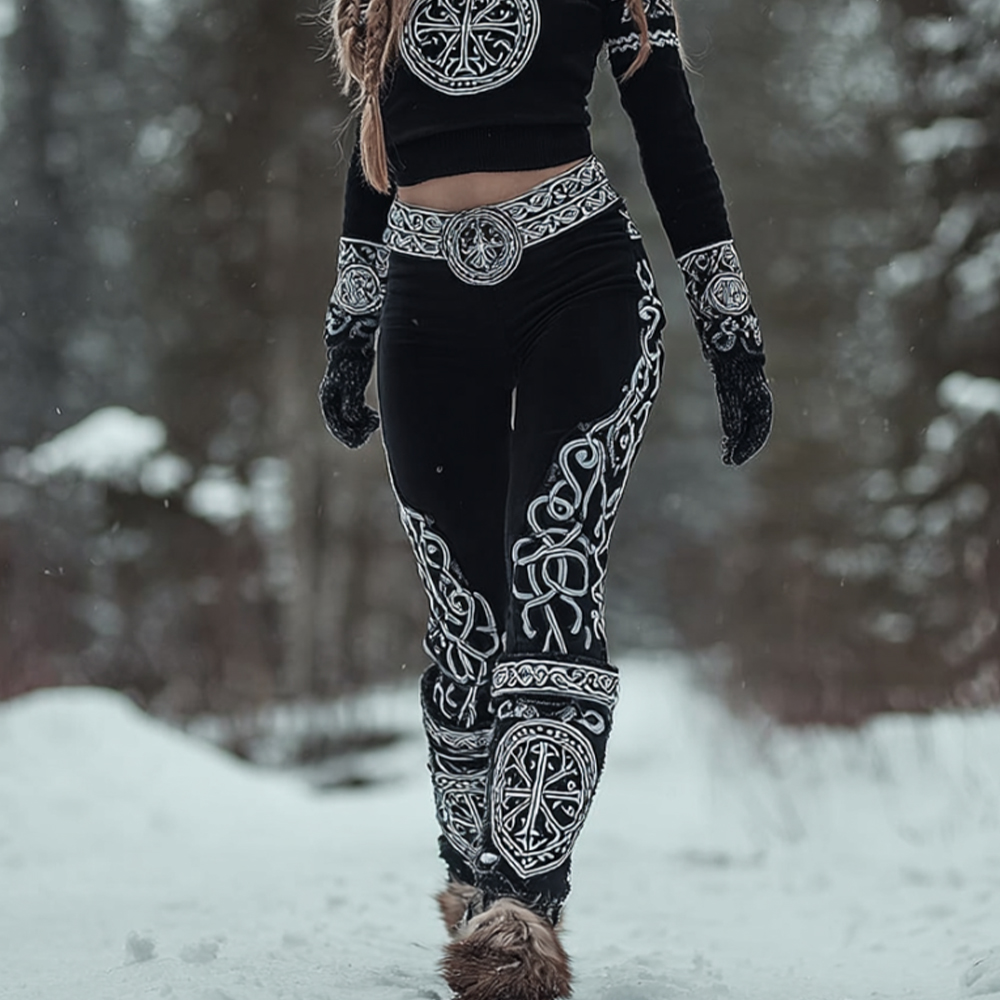 Women's Viking Compass Celtic Knot Black And White Leggings