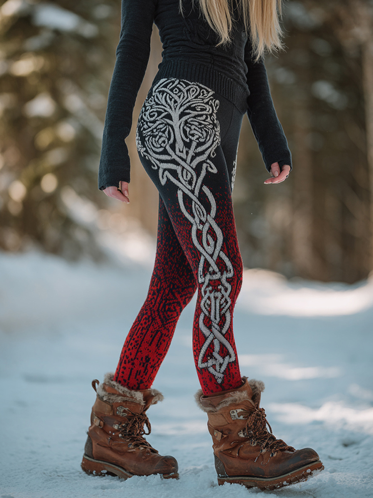Women's Celtic Knot Tree Of Life Gradient Sports Knit Leggings