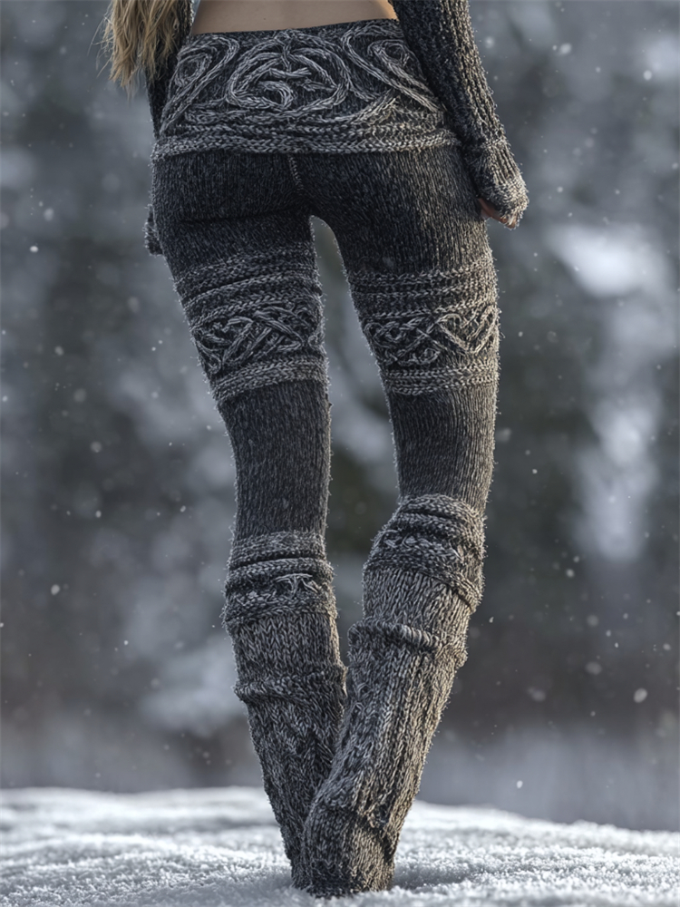 Basic Viking Celtic Knot Cozy Heather Knit Leggings