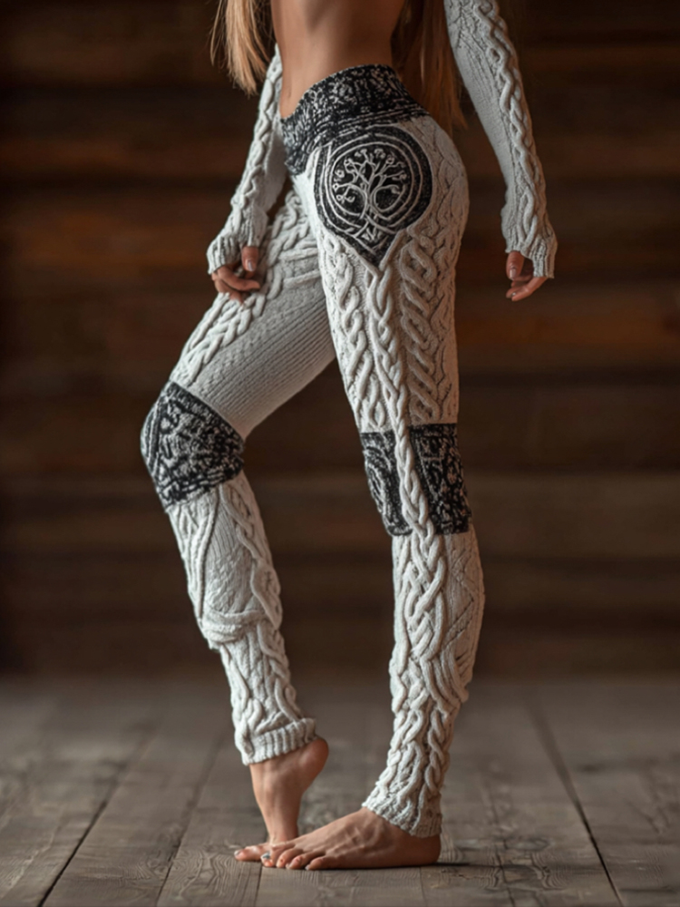 Women's Viking Style Celtic Knot Black And White Contrasting Leggings