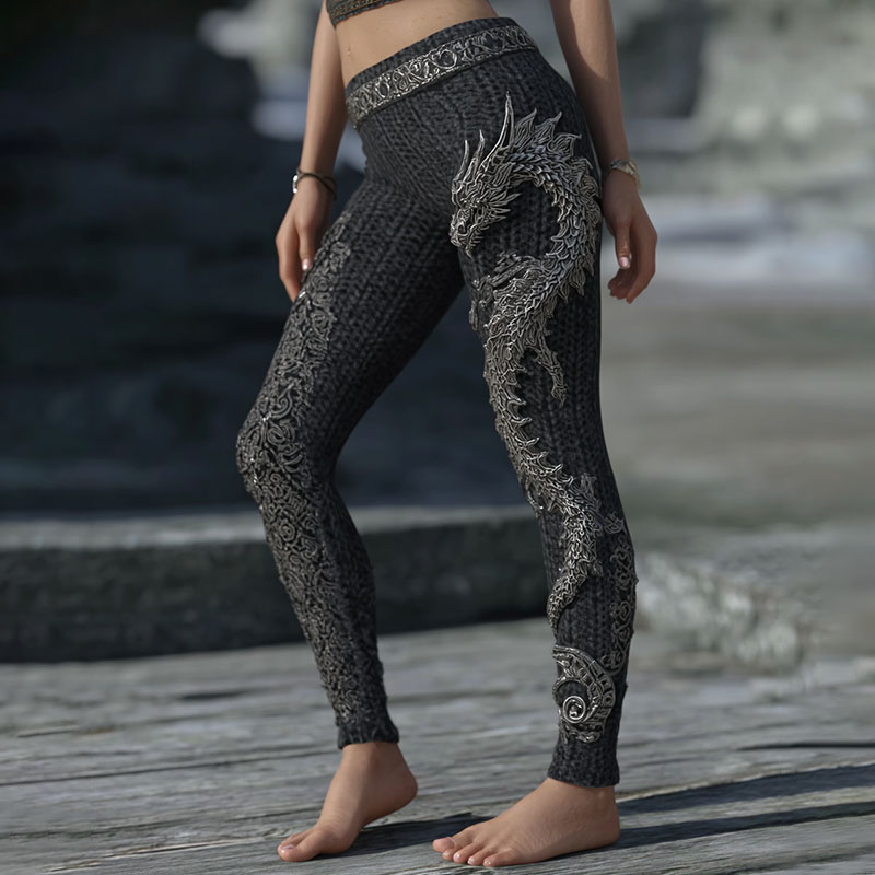 Women's Retro Viking Dragon Style Celtic Art Cozy Leggings