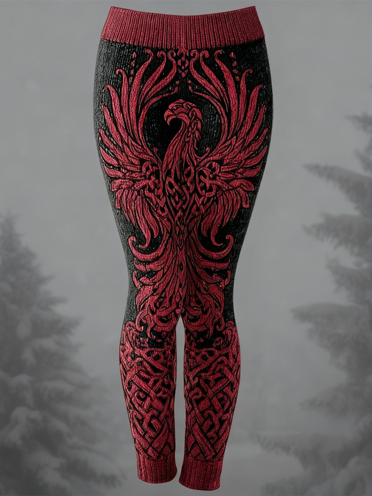 Viking Inspired Celtic Phoenix Vintage Cozy Knit Leggings