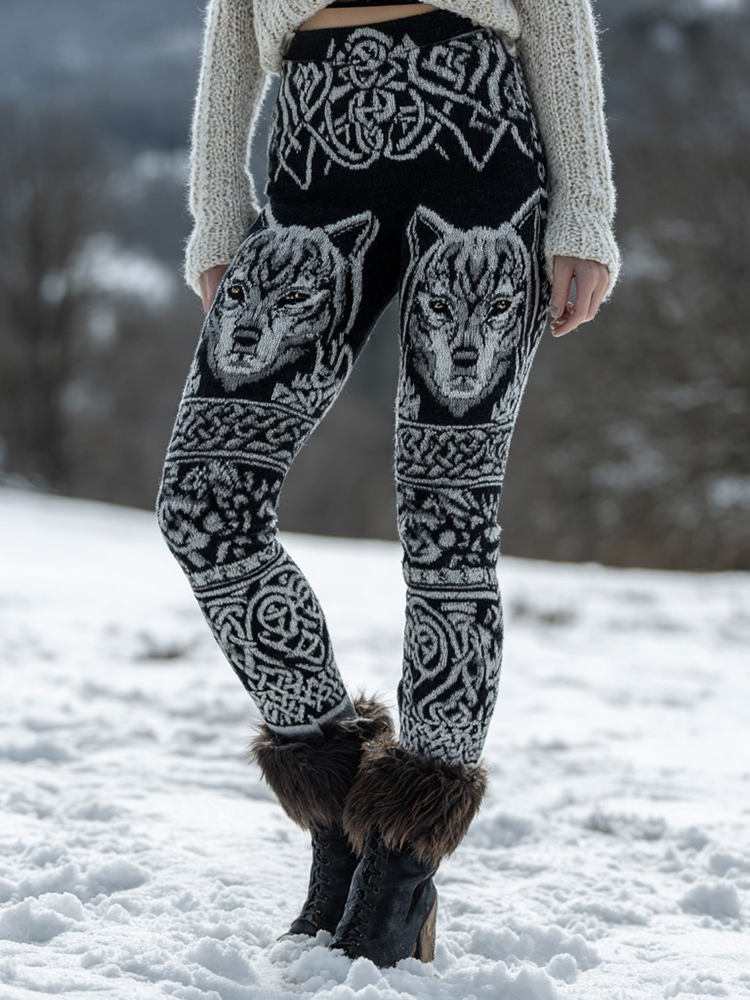 Women's Viking Wolf Pattern Thermal Leggings