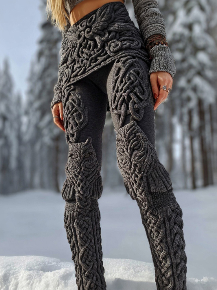 Women's Celtic Knot And Owl Pattern Knit Leggings