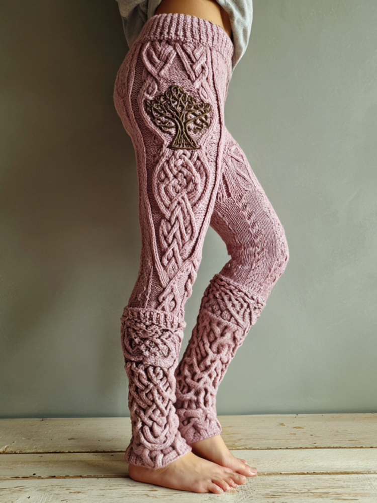 Vintage Viking Tree Of Life Celtic Knot Knit Jacquard Cozy Leggings