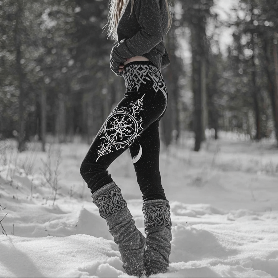 Retro Viking Style Star And Moon Myth Women's Tight Knit Leggings