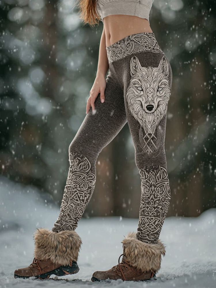 Vintage Viking Wolf Inspired Celtic Knot Casual Leggings