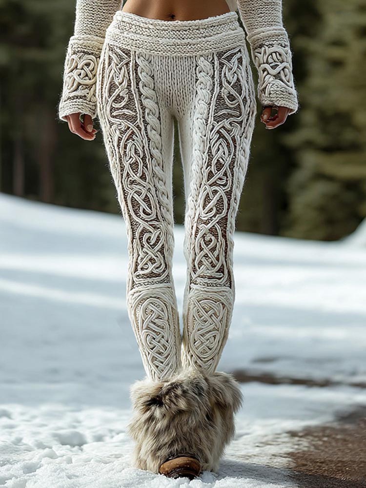 Winter Celtic Knot Jacquard Women's Knit Leggings