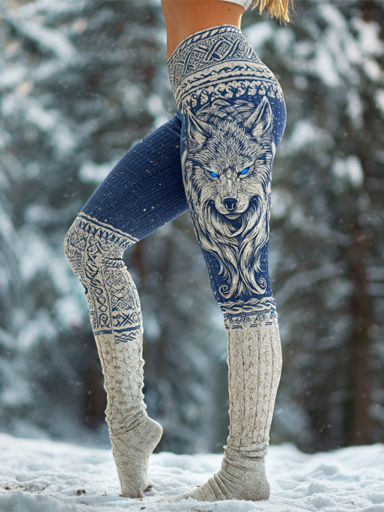 Viking Giant Wolf Totem Women's Knit Leggings