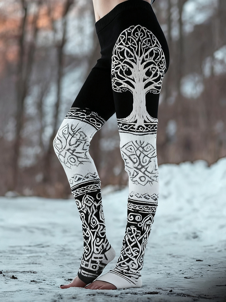 Viking Tree Of Life Pattern Contrast Comfy Leggings