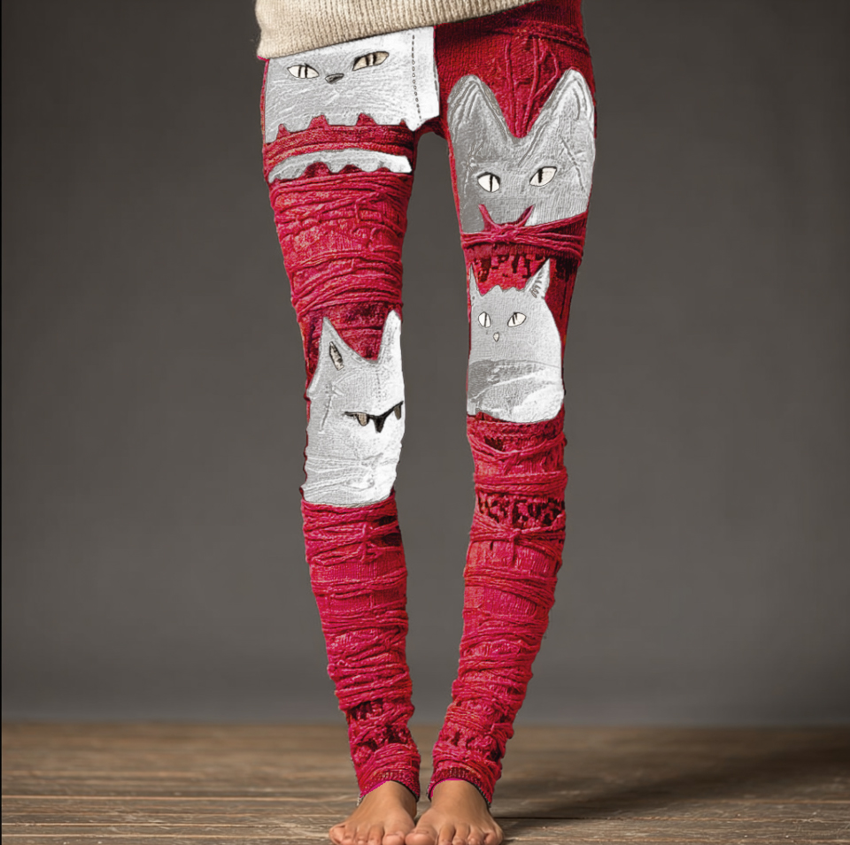 Halloween Fun Cat Design Women's Knitted Leggings
