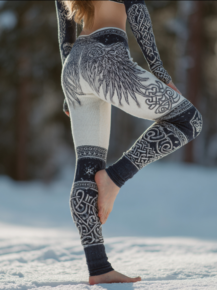 Viking Style Wing Celtic Knot Print Slim Fit Leggings