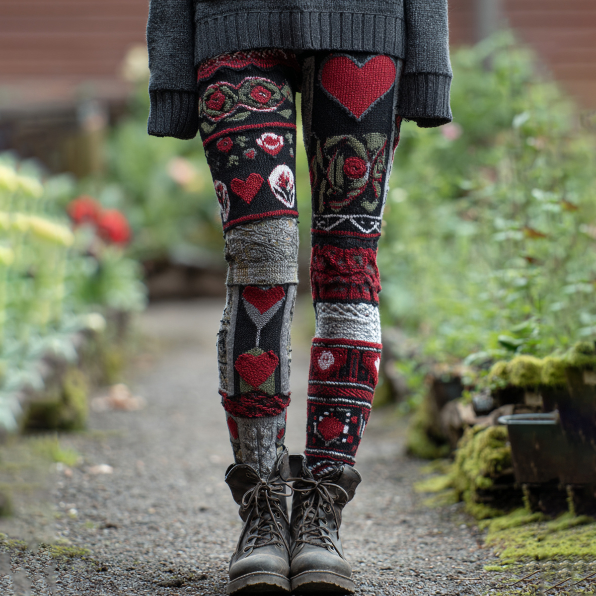 Women's Vintage Heart Patchwork Art Casual Leggings