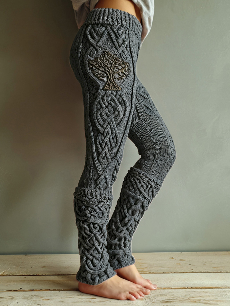 Vintage Viking Tree Of Life Celtic Knot Knit Jacquard Cozy Leggings