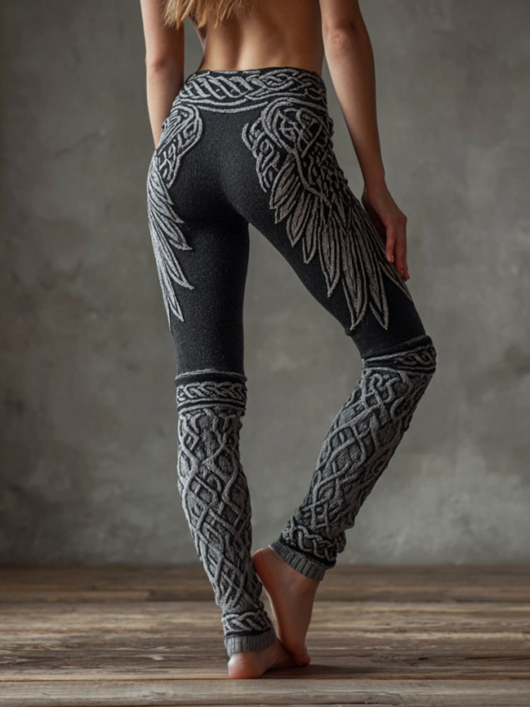 Women's Vintage Viking Style Wing Celtic Knot Knit Leggings