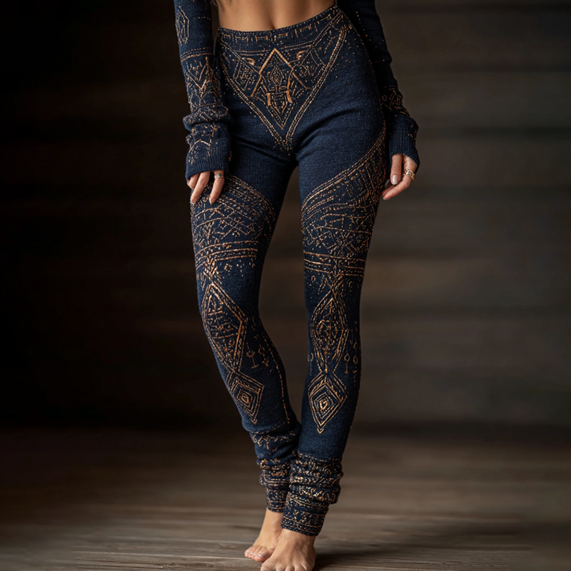 Women‘s Vintage Viking Tribal Celtic Geometry Art Cozy Leggings