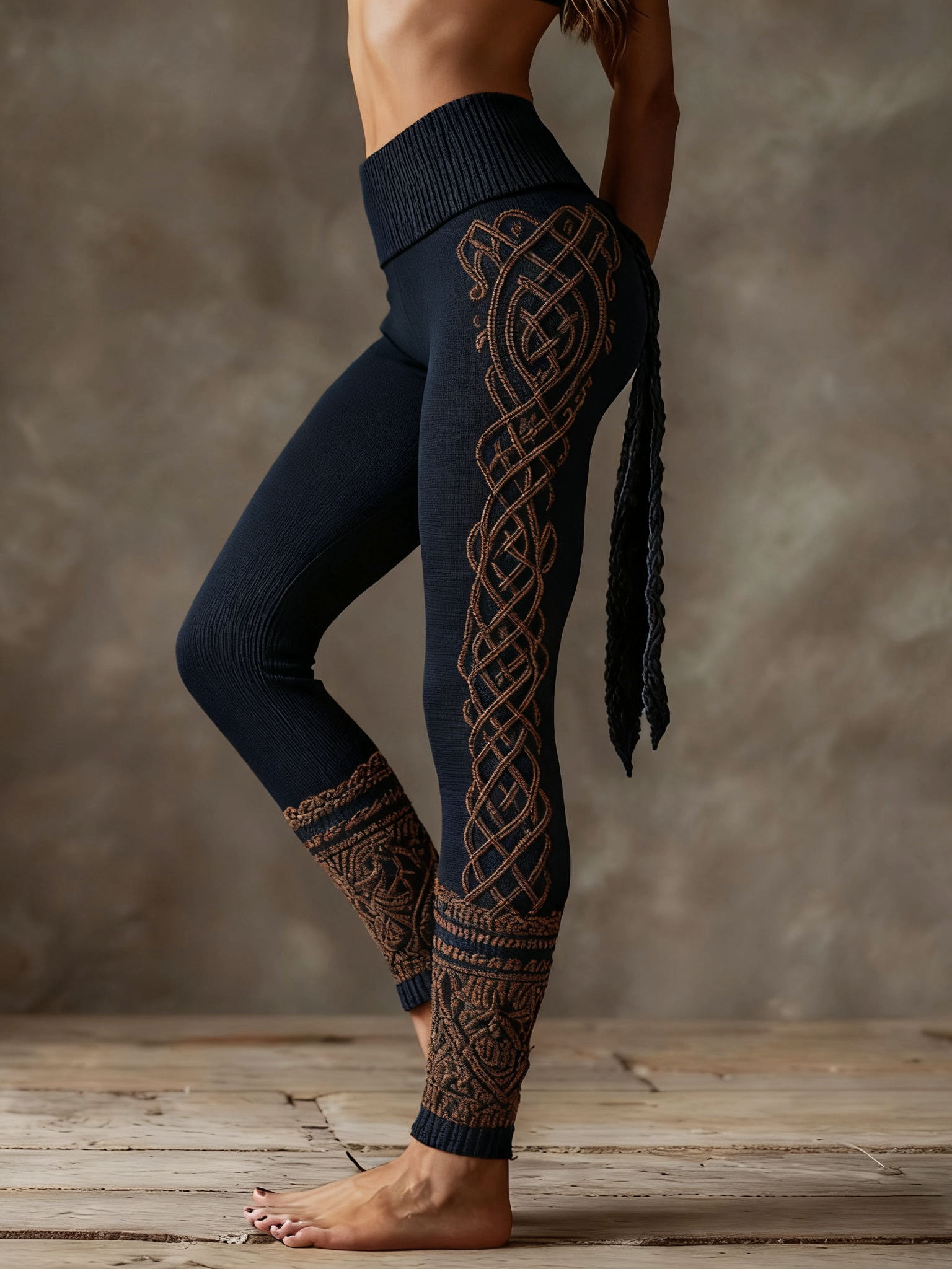 Women's Viking Style Celtic Knot Art Knit Jacquard Leggings