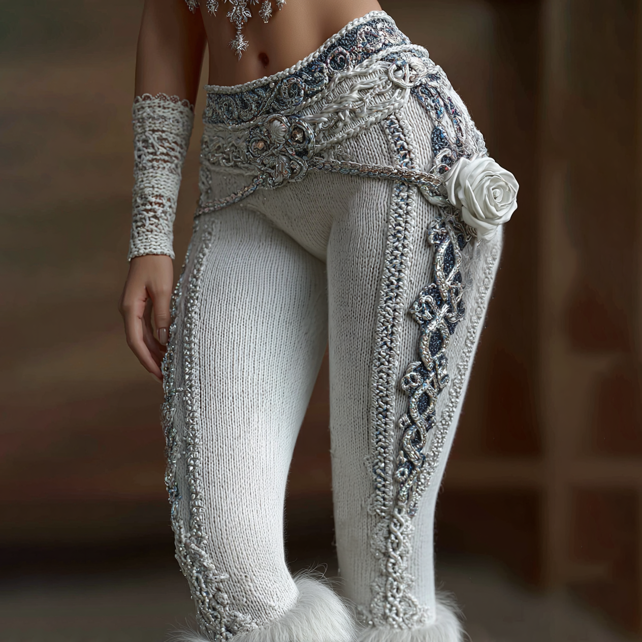 Women's Viking Celtic Knot With Rose Art Knitted Leggings