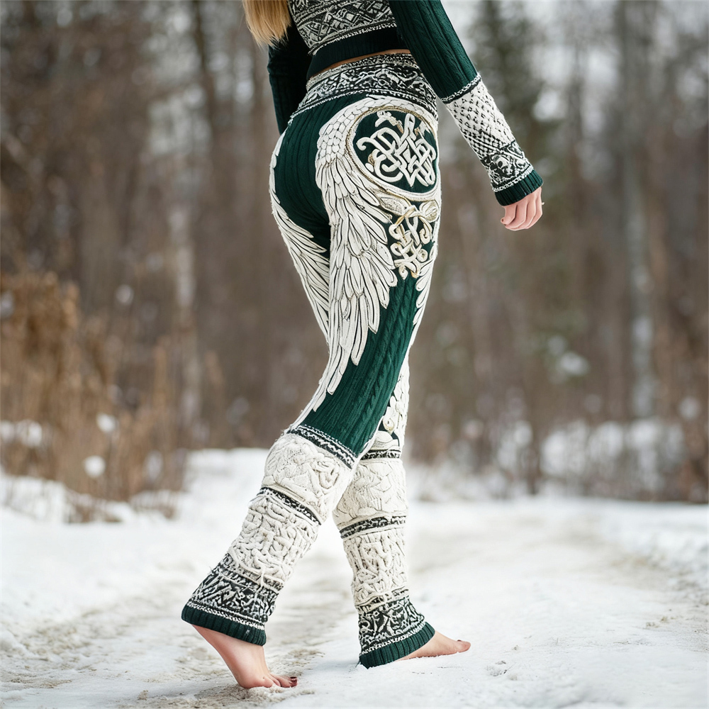 Viking Angel Wings & Celtic Knot Women's Knit Leggings