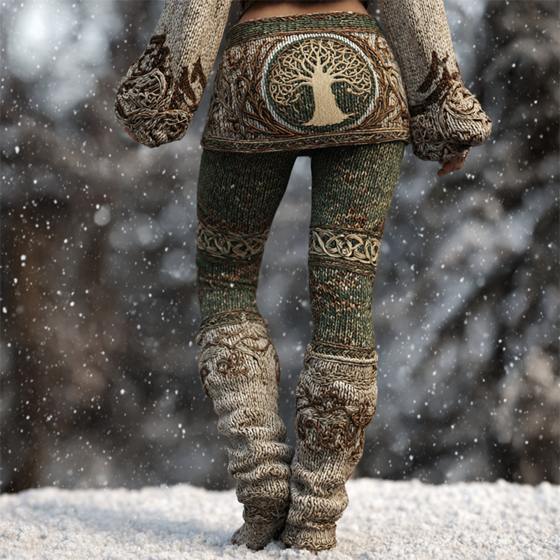 Viking Celtic Knot Natural Color Cozy Knit Leggings