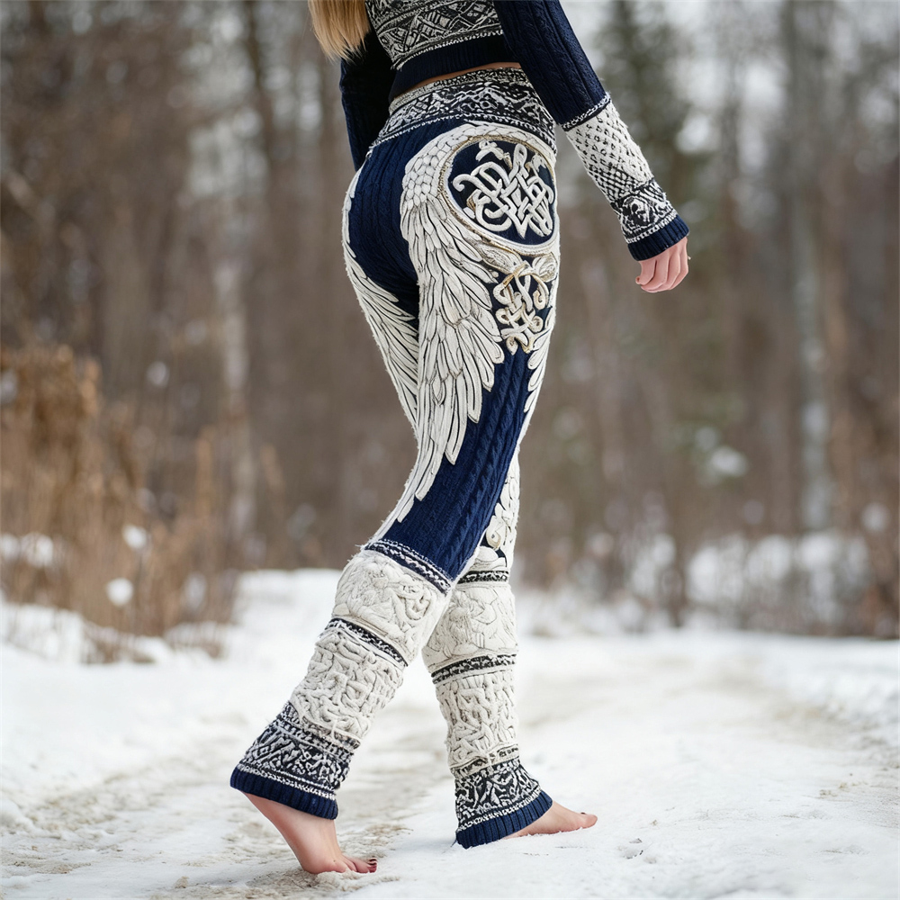 Viking Angel Wings & Celtic Knot Women's Knit Leggings