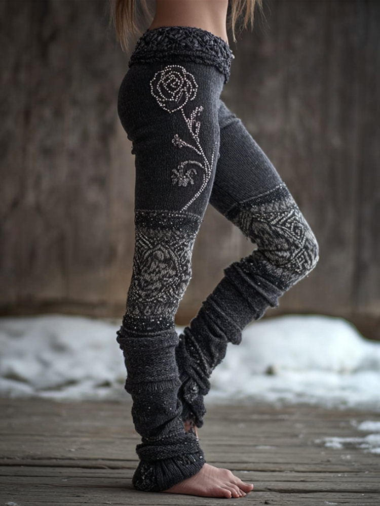 Vintage Viking Style Minimalist Rose Celtic Knot Pants