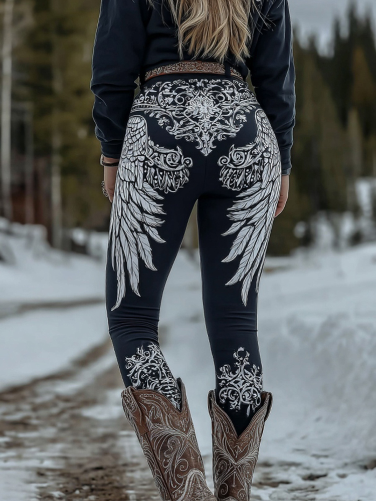Women‘s Viking Celtic Wings Pattern Art Knit Leggings