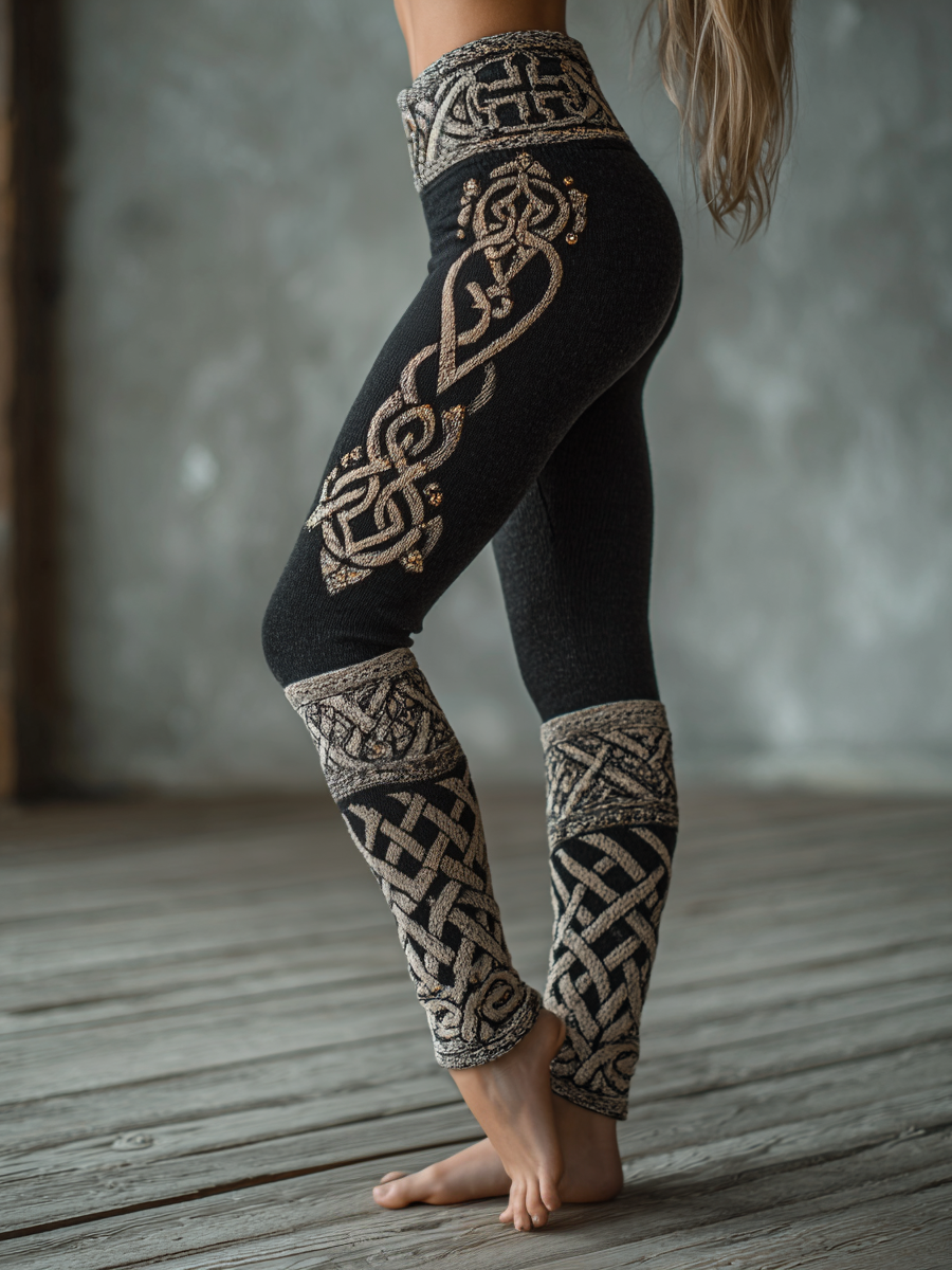 Women's Vintage Viking Celtic Knot Art Knit Leggings