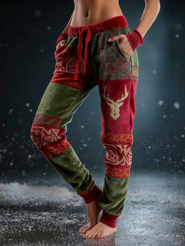 Vintage Viking Inspire Christmas Pattern Cozy Plush Pants