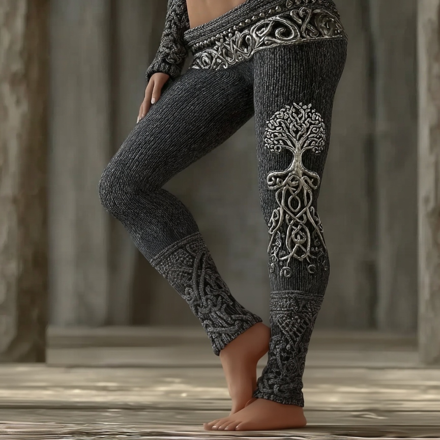 Women's Vintage Viking Tree Of Life Celtic Knot Art Knit Leggings