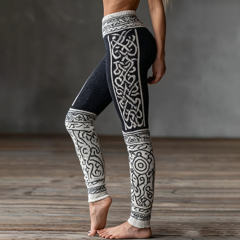 Women's Viking Celtic Pattern Art Geometry Cozy Knit Leggings