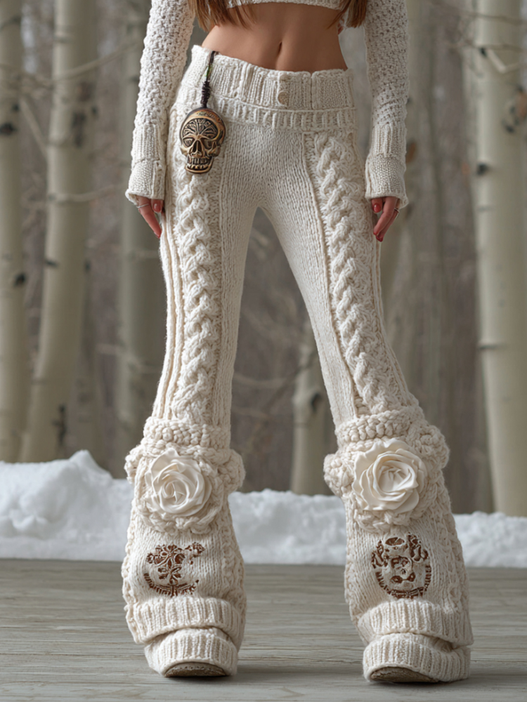 Viking-style Rose Embroidery Warm Pants
