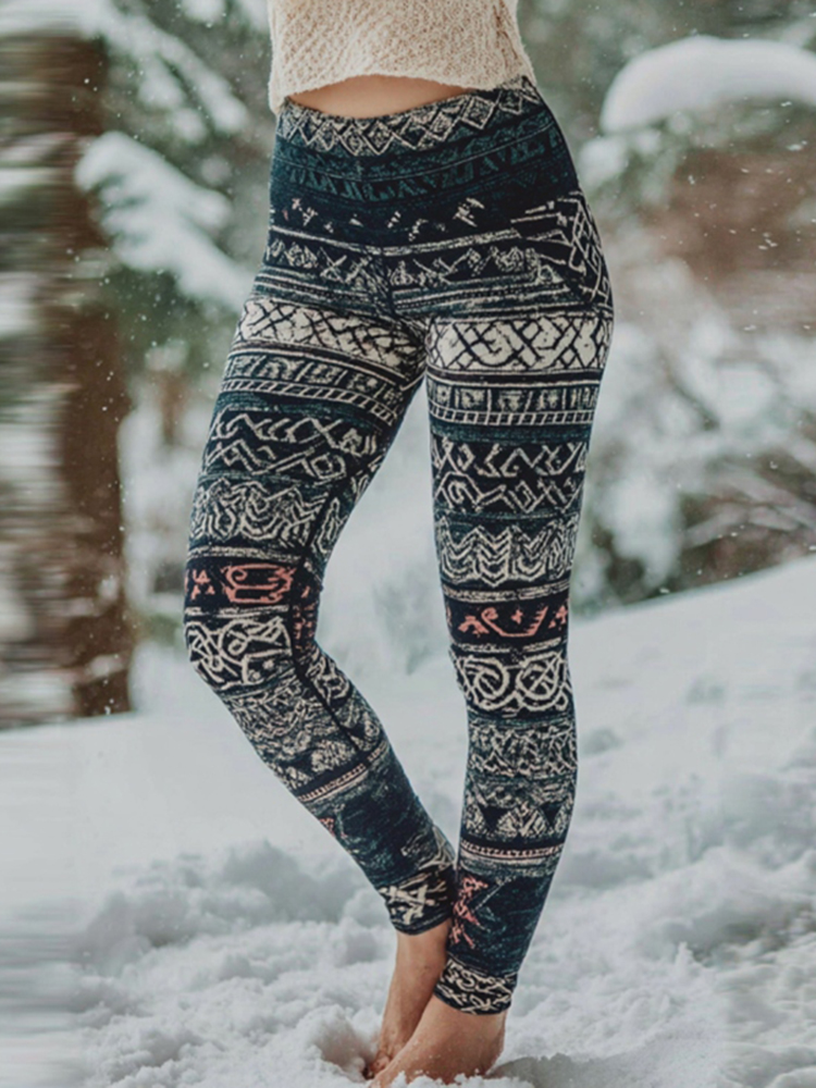 Women‘s Vintage Geometry Pattern Art Knit Cozy Leggings