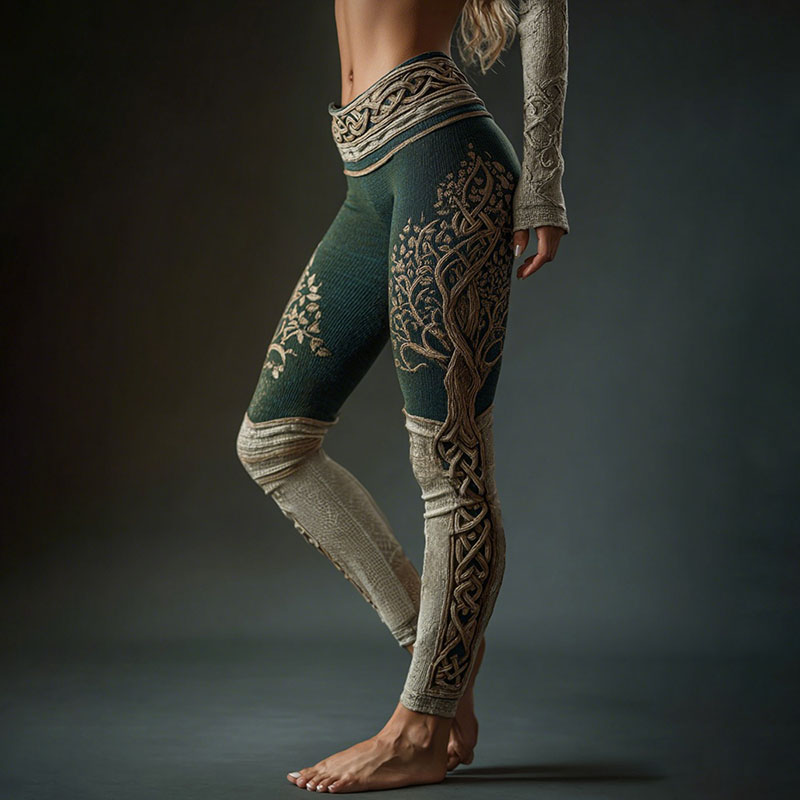 Women's Life Of Tree Celtic Contrast Color Design Jacquard Art Cozy Leggings