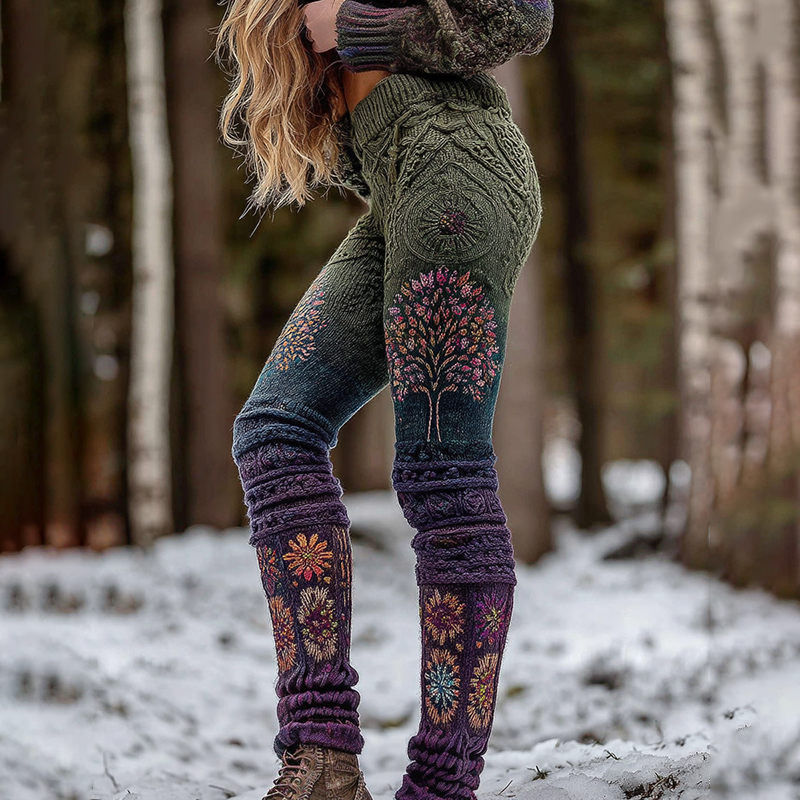 Women's Vintage Floral And Tree Of Life Gradient Casual Leggings