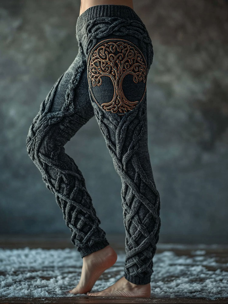 Vintage Viking Tree Of Life Celtic Knot Cozy Knit Leggings
