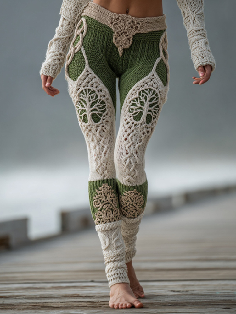 Women's Vintage Viking Tree Of Life Cozy Knit Leggings