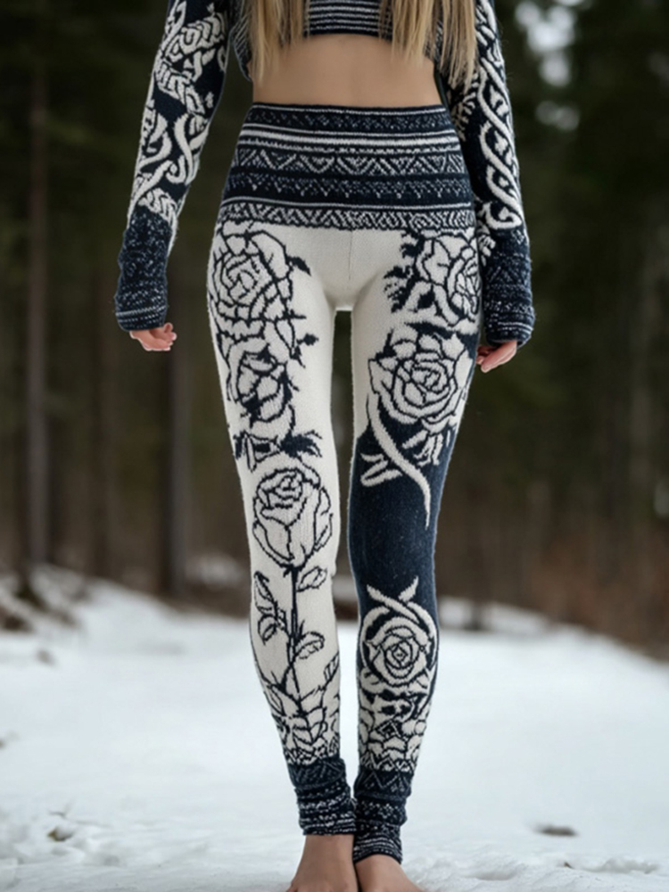 Women's Celtic Rose Pattern Knitted Leggings