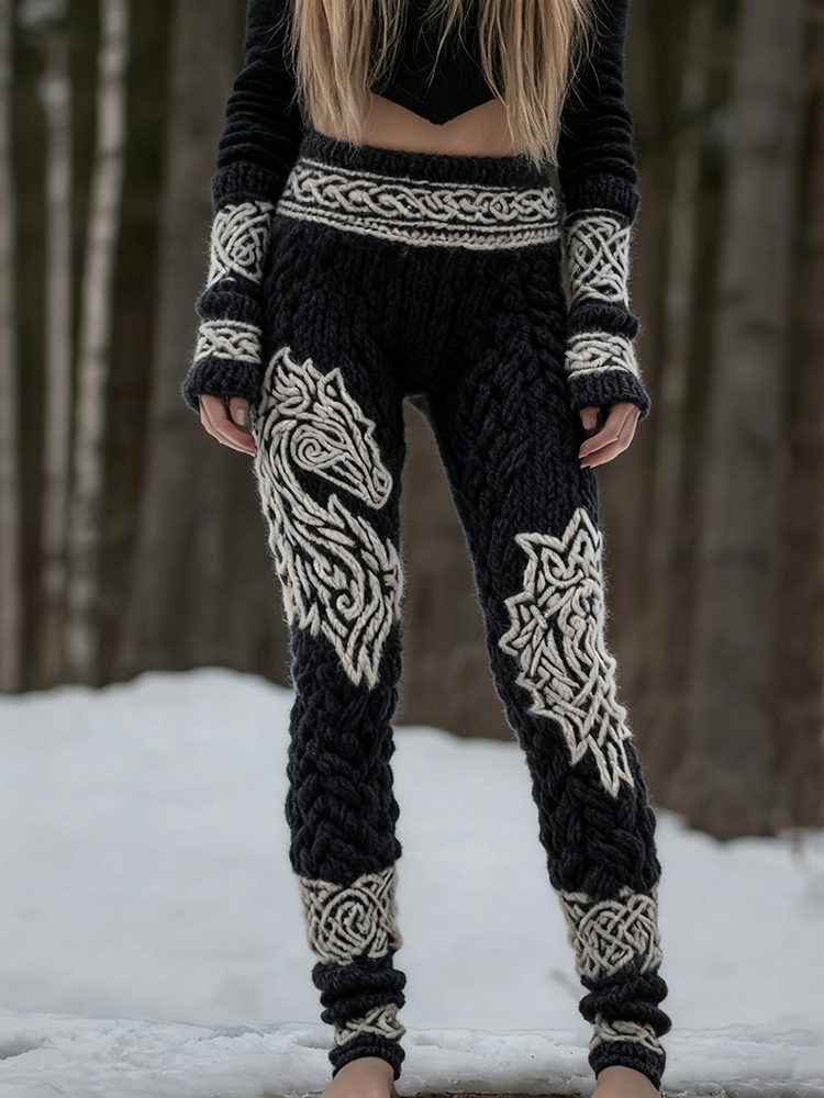 Women's Celtic Knot And Horse Pattern Knit Leggings
