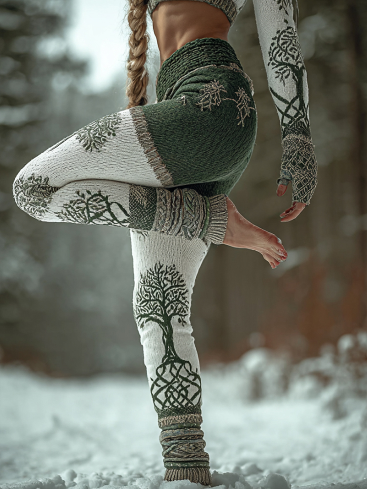 Women's Viking Style Tree Of Life Color Blocked Leggings