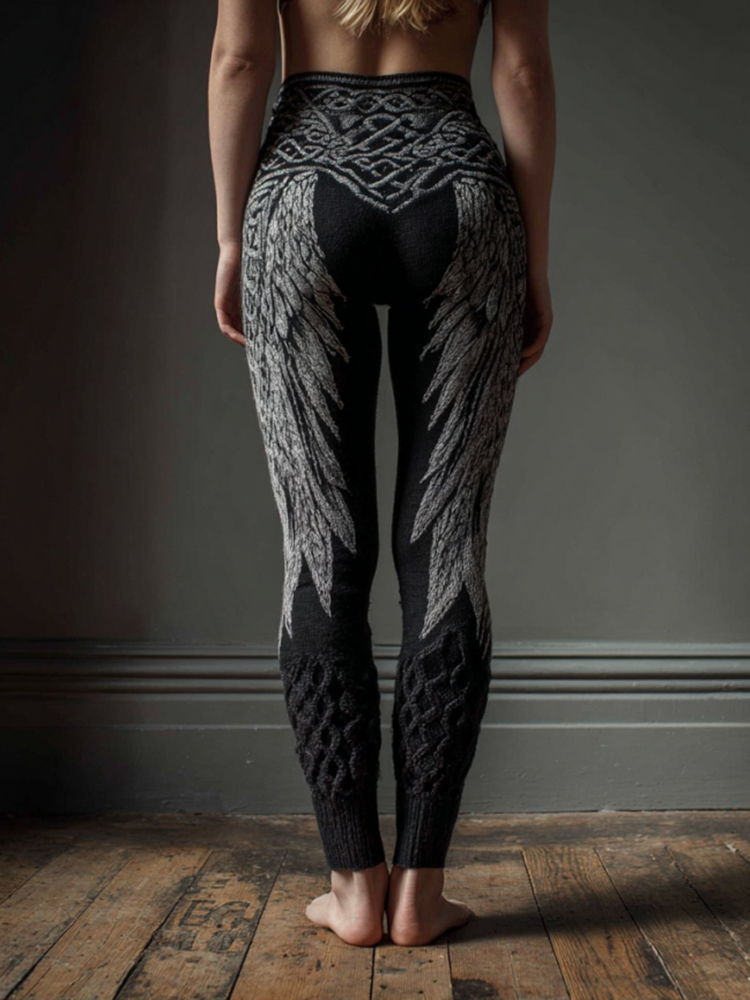 Women's Retro Viking Angel Wings Art Warm Knit Cozy Leggings