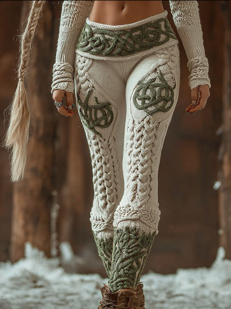 Viking Style Celtic Knot Thick Needle Knit Leggings